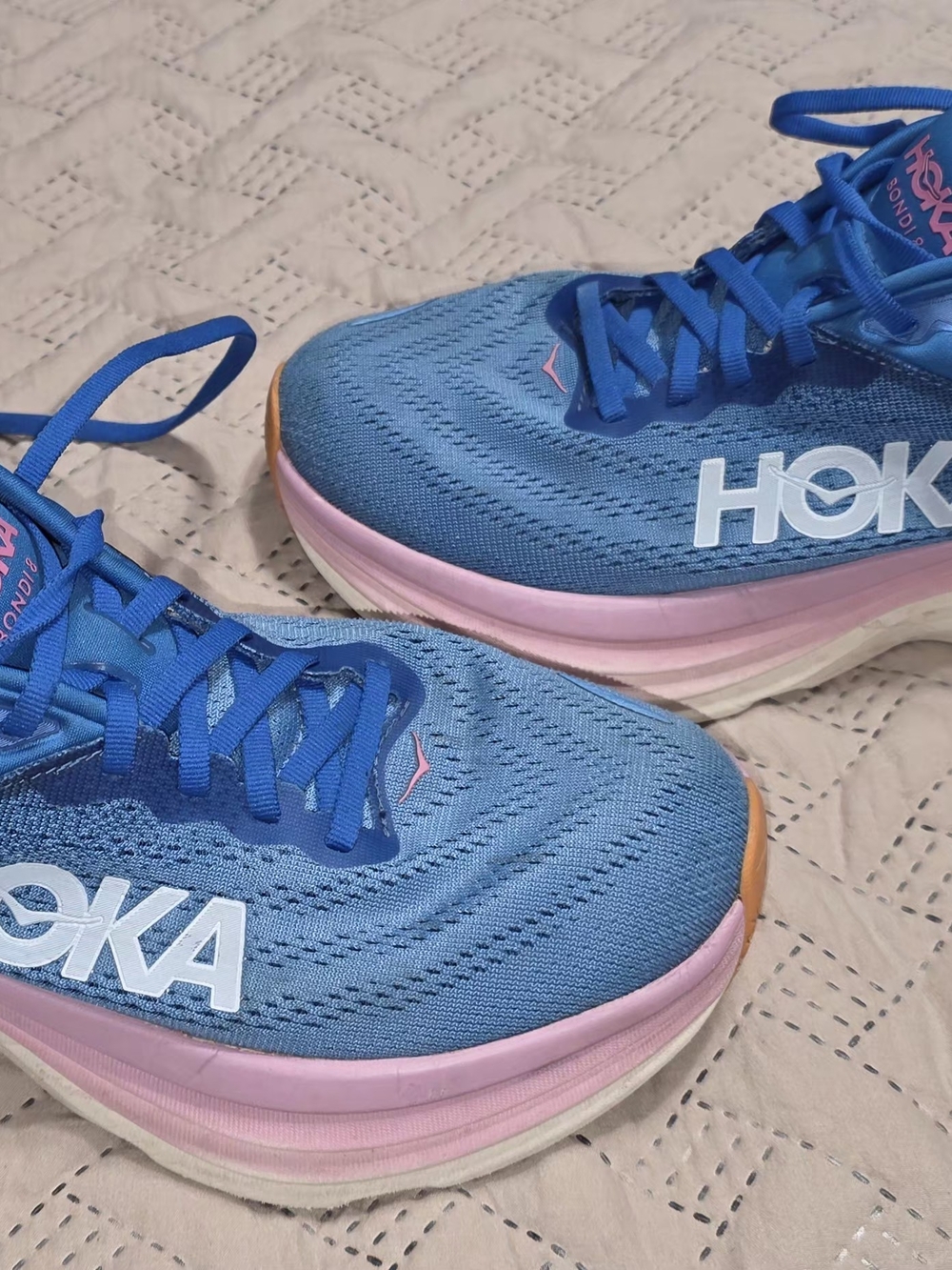 Hoka Bondi 8 Airy Blue Pink Max Cushion Running Shoes Womens 7.5 Wide 7.5D